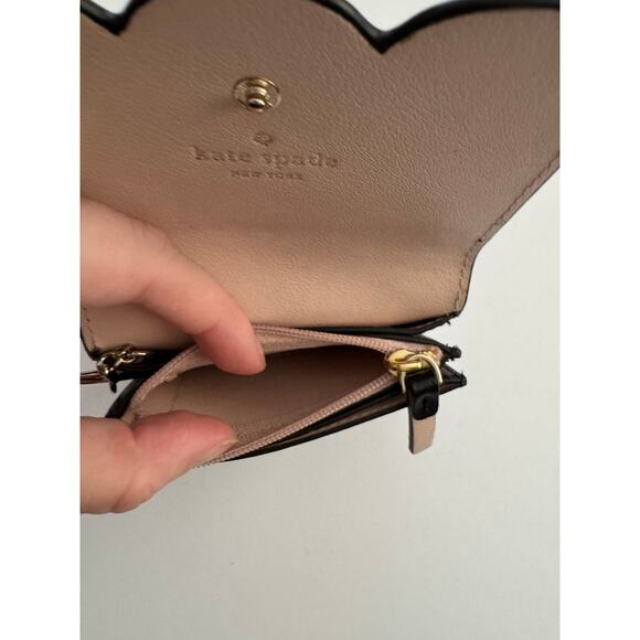 Kate Spade Piper Magnolia Street Leather Key Chain Ring Wallet Black Scalloped - Picture 8 of 10